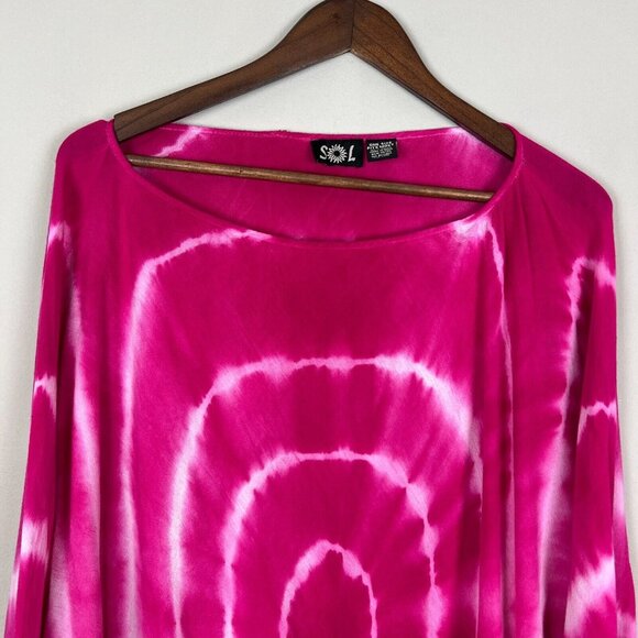 SOL Top Women OS Pink Tie-Dye Boho Hippie Long Wide Sleeve Smocked One Size Fits - Picture 4 of 11